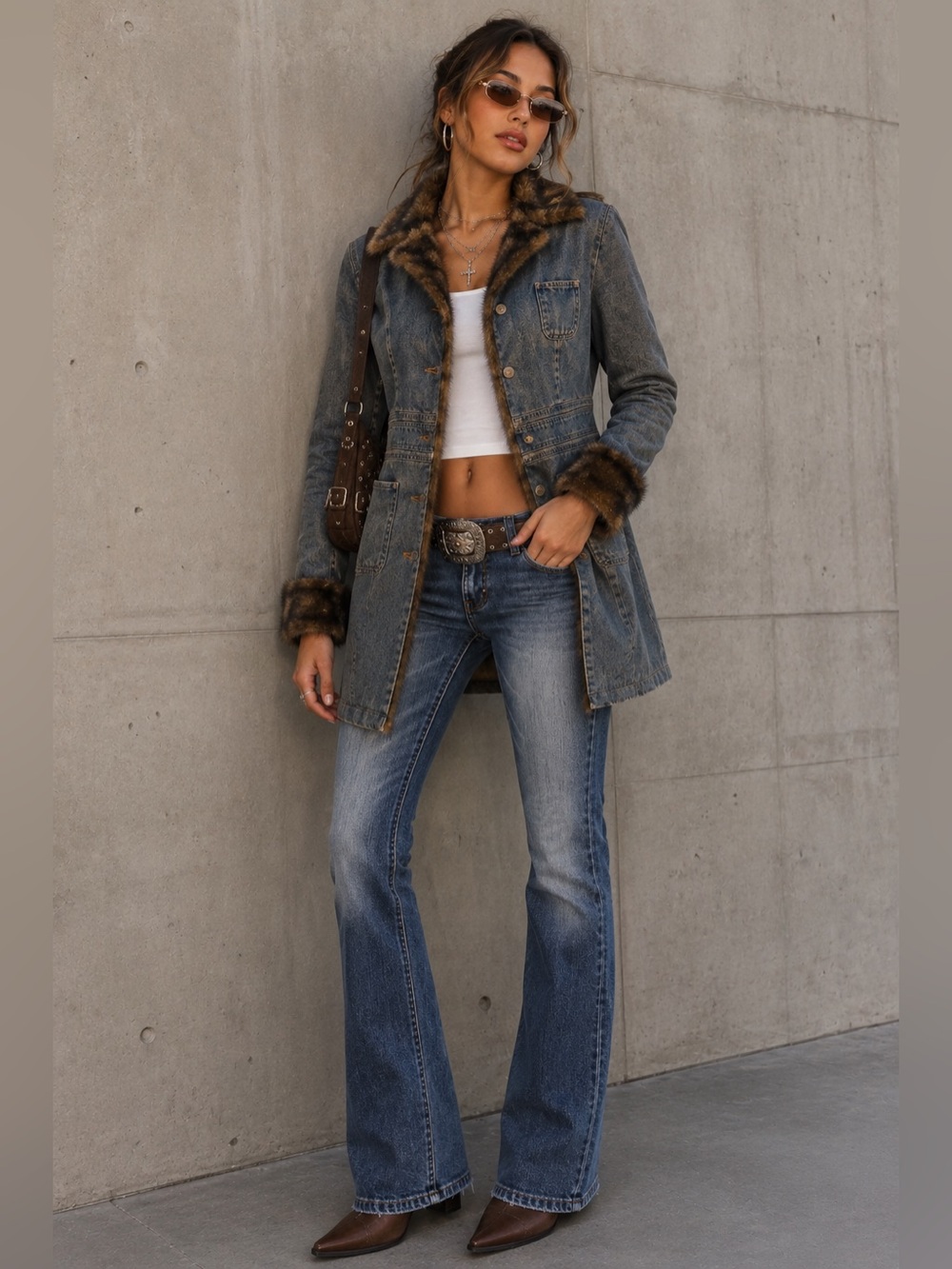 XOXO Y2K 2000s Denim Fur Penny Lane Utility Retro Boho Moto Grunge Fall Winter S